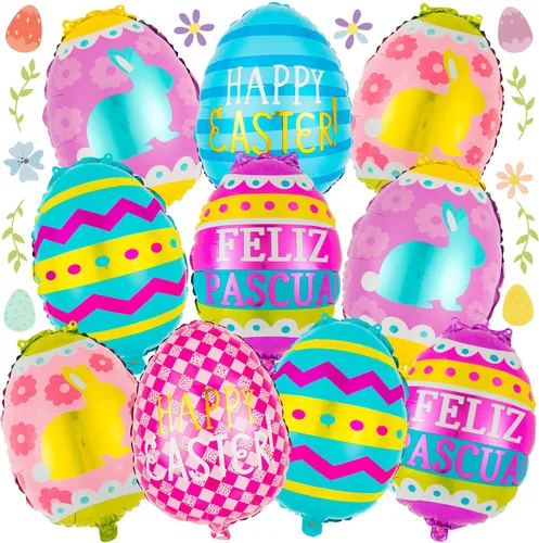 20 globos de huevo de Pascua, globos de papel de aluminio de feliz Pascua, globo de huevo Mylar para suministros de decoración de fiestas