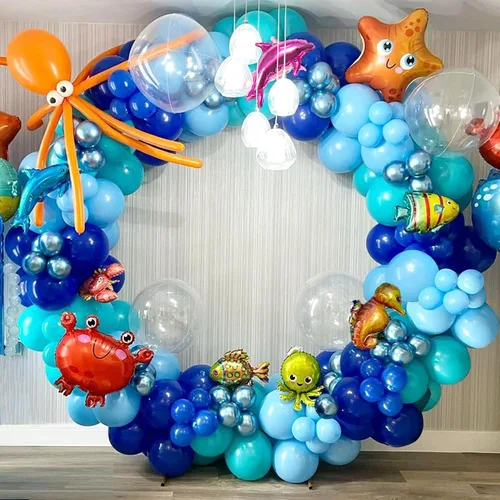 Miniatura 5 de Decoraciones temáticas de fiesta marina 165 piezas Kit de guirnalda de arco de globos azules Globos burbuja Animales marinos Globos de peces