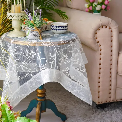 Miniatura 4 de ARTABLE Mantel de encaje blanco para boda, dobladillo de organza, cuadrado, pequeño, rectangular, vintage, para el hogar, fiesta al aire libre