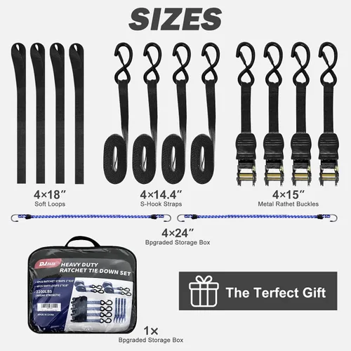 Miniatura 6 de Correas de amarre para motocicleta de 1 pulgada x 15 pies (paquete de 4), bolsa de transporte impermeable de 2200 libras de resistencia a la rotura