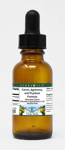 Terravita Fórmula de zanahoria, agrimonia y psyllium Extracto líquido de glicerita (1:5) - Sabor a chocolate (1 oz, ZIN: 523594)