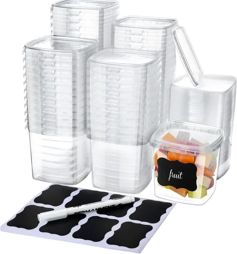 Jinei 50 recipientes de plástico de 16 onzas con tapas, recipientes cuadrados transparentes para almacenamiento de alimentos, recipientes cuadrados