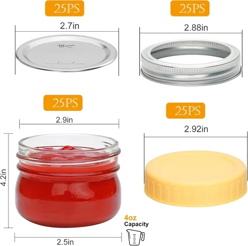 Miniatura 2 de Tarros pequeños de 4 onzas, paquete de 25 frascos de conservas pequeños con tapas regulares para especias, mermelada, miel, gelatina, postre
