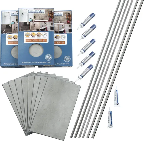 Miniatura 31 de Palisade Kit de azulejos de vinilo entrelazados impermeables para ducha y bañera en mármol Carrara de 23.2 x 11.1 pulgadas Mármol de Carrara