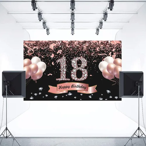 Miniatura 6 de Trgowaul Decoraciones de cumpleaños de oro rosa - Cartel de cumpleaños número 18, telón de fondo para fiestas y fotos