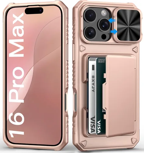 Miniatura 62 de BXYJY Funda tipo cartera para iPhone 15 Pro con tarjetero (4-5 tarjetas) y cubierta deslizante para cámara y soporte, protección contra caídas