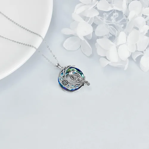 Miniatura 4 de ONEFINITY Collar de cuervo de cristal de plata de ley vikingo celta cuervo colgante de cuervo de luna creciente amuleto de pentagrama joyería