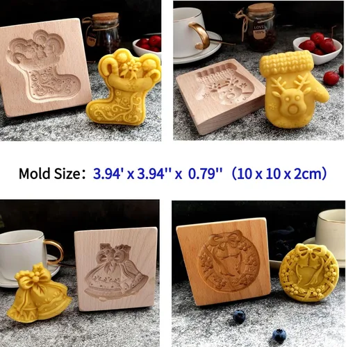 Miniatura 2 de Moldes de madera para galletas, molde de madera tallada para hornear, molde de galletas de cocina, cortador de galletas de madera, moldes de prensa