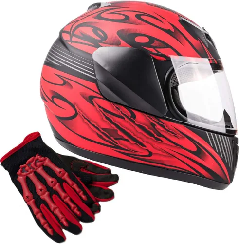 Miniatura 9 de Typhoon - Casco de cara completa para niños y jóvenes con escudo y guantes, combo para motocicleta y moto de cross Naranja mate con guantes naranjas