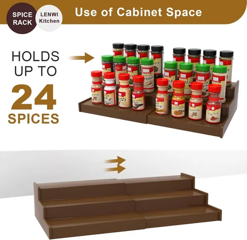 Miniatura 3 de Lenwi Organizador de estante de especias para gabinete, de 3 niveles expandibles de bambú, ideal para gabinete de cocina, armario, despensa y más
