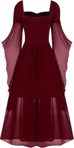 Miniatura 2 de Vestido punk gótico para mujer, conjunto bohemio gótico de cintura alta, vestido de hada, vestido de manga de mariposa con hombros descubiertos