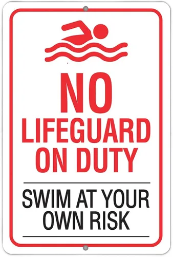 Metal Sign-No Lifeguard on Duty, Swim At Your Own Risk- Use Indoor/Outdoor - Water Safety Notice Hazard Awareness Sign, For Beaches, Rivers, Lakes,