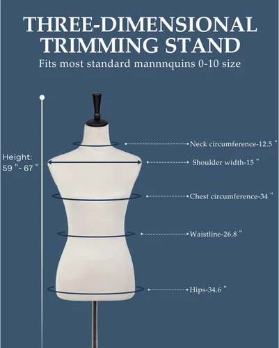 Miniatura 7 de Cuerpo de maniquí para mujer, forma de maniquí, torso de maniquí con soporte para exhibición de 60 a 67 pulgadas, altura ajustable para coser base