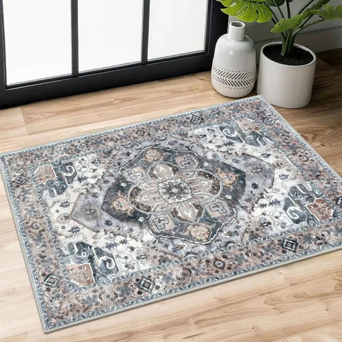 SIILOOM Alfombra lavable de 2 x 3 pies, alfombra suave color taupe ceniza para entrada, tapete antideslizante para puerta de interior, tapete