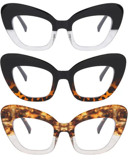 Miniatura 6 de Paquete de 3 lentes de lectura con bloqueo de luz azul, lentes de lectura con marco de ojo de gato para mujer
