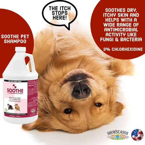 Miniatura 2 de ShowSeason - Champú para aliviar la picazón para perros y gatos, 1 galón, antiséptico, enfría la piel roja e inflamada, fabricado en Estados Unidos