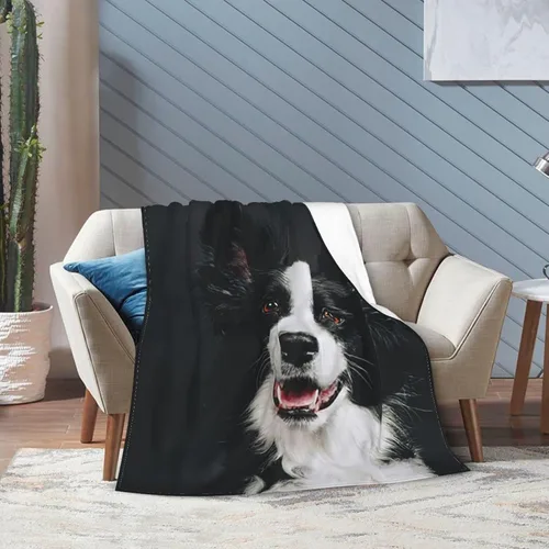 Miniatura 8 de Manta moderna de franela y felpa, manta con sonrisa de Border Collie para perros felices para un mejor sueño, manta de fácil cuidado para aire