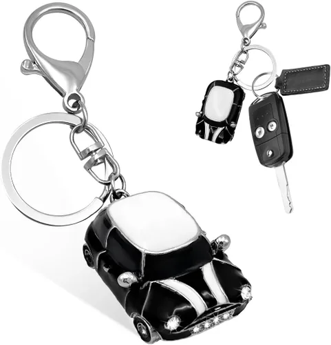 Miniatura 8 de povtii Llavero de Coche, Detalle de Rinstones 3D Modelo de Coche Bonito Llavero, Llavero de Metal Mini Cooper con Anillo, Accesorios para Coche Azul