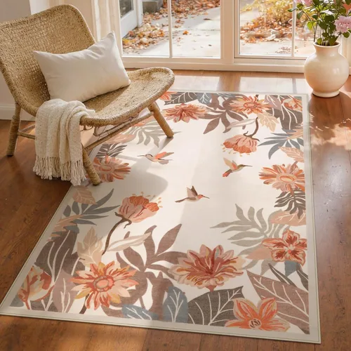 Miniatura 23 de Beeiva Alfombra Lavable para Pasillo 2x6 pies - Beige Vintage Resistente a Manchas Alfombra Floral para Cocina, Alfombras Bohemias