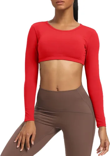 Miniatura 3 de Aoxjox Camiseta corta de manga larga para mujer, Clarissa sin espalda, para entrenamiento