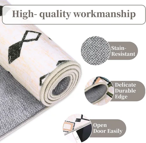 Miniatura 3 de FairOnly Alfombra bohemia abstracta de 2 x 3, para interiores y exteriores, antideslizante, lavable, alfombra pequeña para cocina, dormitorio, baño