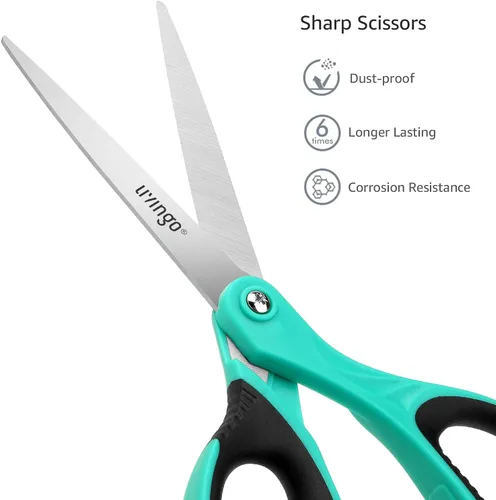Miniatura 3 de LIVINGO Tijeras de 8.5 pulgadas para todo uso, paquete de 3 tijeras de hoja ultra afiladas, tijeras ergonómicas profesionales de agarre cómodo