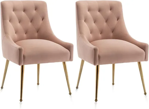 Miniatura 27 de Juego de 2 sillas de comedor, modernas sillas de comedor de terciopelo con patas doradas, elegantes sillas de acento acolchadas para recepción, sala