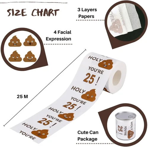 Miniatura 2 de Rollo de papel higiénico de feliz cumpleaños número 25 de 3 capas, divertidos regalos de cumpleaños para niños, hijos, niñas, hombres y mujeres