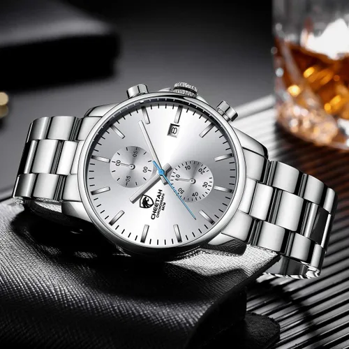 Miniatura 6 de Golden Hour Fashion Business Relojes para hombre con cronógrafo, a prueba de agua, de acero inoxidable, reloj de cuarzo con fecha automática