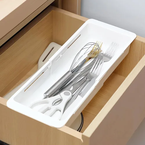 Paquete de 1 Organizadores de Cajones Profundos, Organizador de Cajón Deslizante Expandible y Ajustable para Utensilios de Cocina, Toallas,