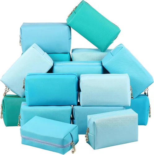 Miniatura 25 de Kigeli 15 piezas de bolsas de maquillaje estéticas, bolsas de cosméticos de cuero PU impermeables, bolsas de aseo lisas, bolsas de maquillaje a