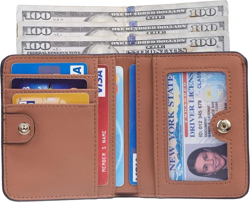 Miniatura 3 de Gostwo - Cartera compacta de piel genuina de lujo para mujer con bloqueo de RFID y ventana de identificación