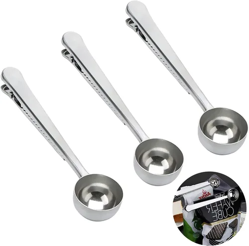 Miniatura 9 de Cuchara de café con clip de cucharada de acero inoxidable Cuchara de café con mango largo multifunción Bolsa de sellado Clip para té, café, proteína