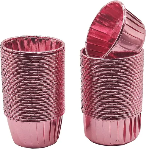 Forros de papel de aluminio estándar para magdalenas, tazas desechables para hornear con colores vibrantes para celebración de fiestas, oro rosa, 50