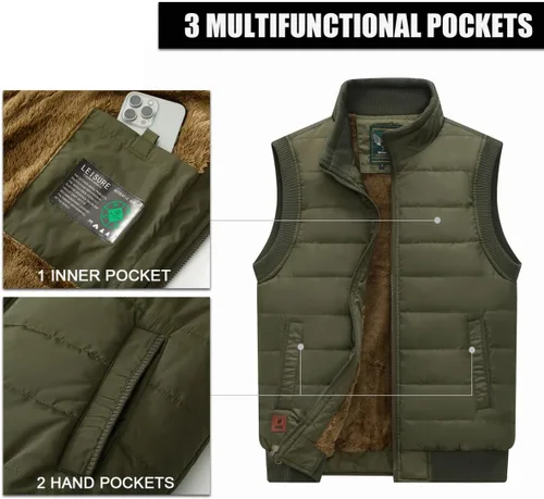 Miniatura 56 de Msmsse Chalecos de invierno para hombre, con forro polar, acolchado, casual, sin mangas