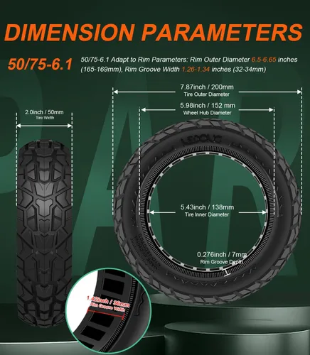 Miniatura 5 de BANGTING 2 piezas de mejora de neumáticos sólidos para todo terreno 50/75-6.1 para scooters, neumáticos sin cámara de 8.5x2 pulgadas para Gotrax GXL
