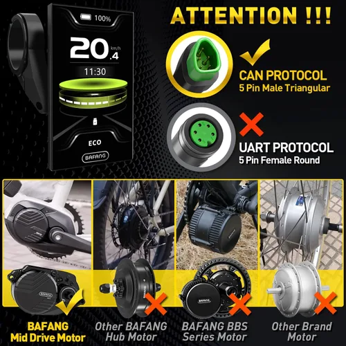 Miniatura 2 de BAFANG Display DPC18/C010 for BBS01B BBS02B BBSHD M400, M500 Mid Motor Pedal Assist eBike Computer Display with Automatic Backlight UART/CAN Protocol