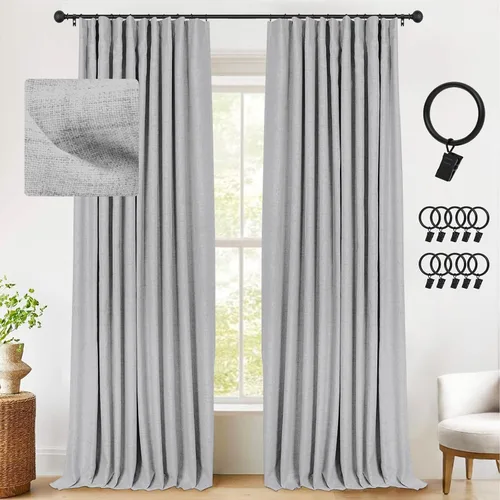 Miniatura 49 de INOVADAY Cortinas térmicas para puerta corredera 100% opacas para dormitorio, cortinas de puerta corrediza de vidrio extra anchas para patio, lino
