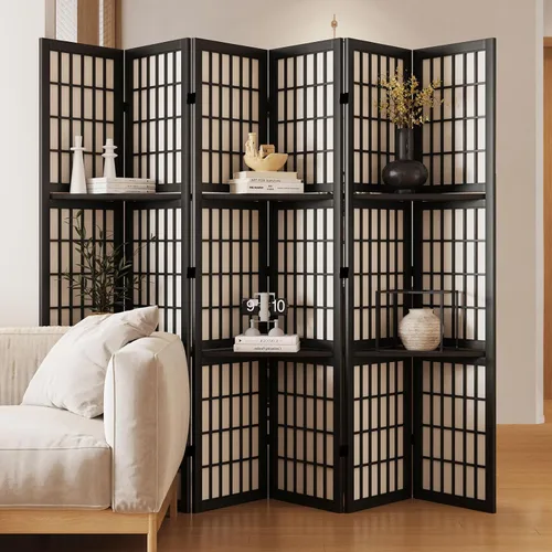 Miniatura 13 de Divisor de habitación, pantalla plegable de madera estilo Shoji japonés de 66.9 pulgadas de alto con bisagras dobles para decoración del hogar