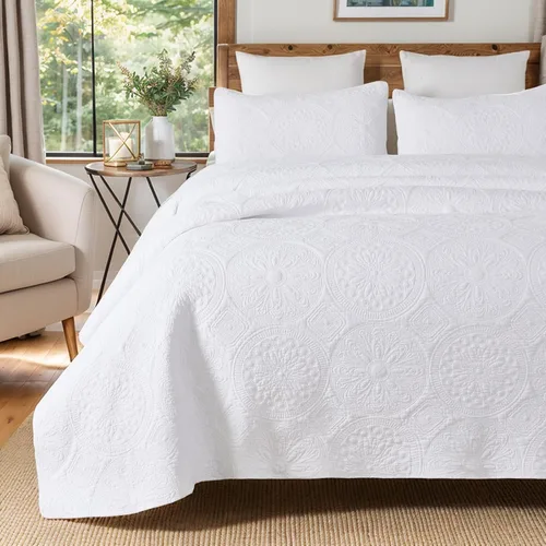 Miniatura 12 de Brandream Juego de Ropa de Cama Acolchado con Medallón de Lujo Tamaño King de Algodón Estilo Granja Juego de Edredón Tamaño Queen Colcha Matelassé