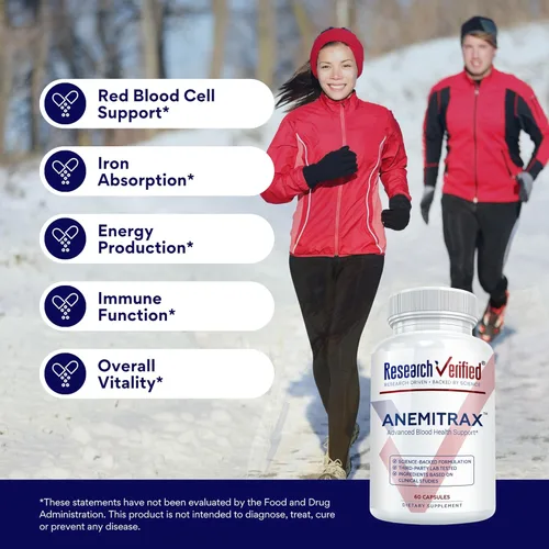 Miniatura 4 de Research Verified Anemitrax - Reponer hierro, regular la hemoglobina, mejorar la energía - Hierro, vitamina C, vitamina A, B12, folato, bioperina