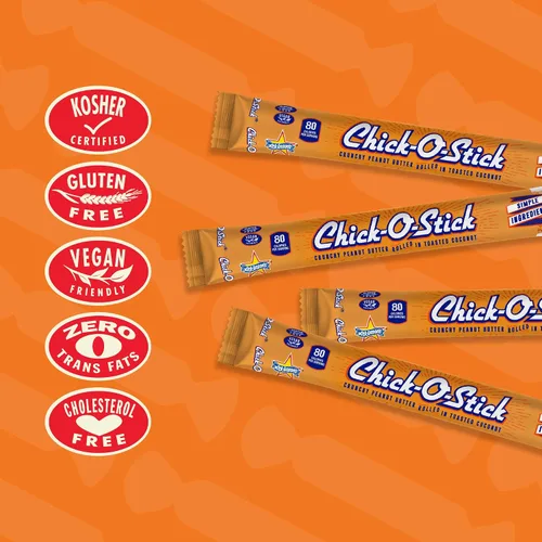 Miniatura 6 de Chick O Stick Barras de caramelo Paquete de 8 Mantequilla de maní crujiente enrollada en coco tostado Caramelo de mantequilla de maní Barras