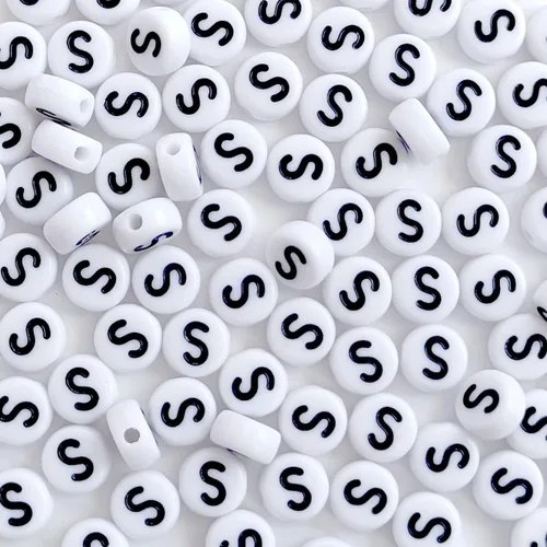 Miniatura 14 de 100 cuentas de letra, cuentas redondas blancas acrílicas del alfabeto de 0.157 x 0.276 pulgadas (0.157 x 0.276 in), cuentas vocales de letra A