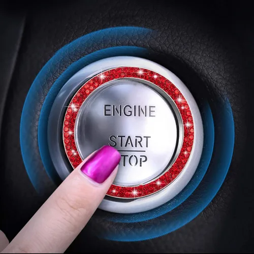 Miniatura 6 de WINKA 4 tapones para válvula de neumático de automóvil con diamantes de imitación, 1 cubierta de botón de motor de automóvil, anillo de encendido