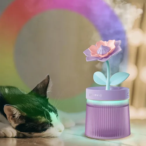 Miniatura 3 de Humidificador de niebla fría de 8.8 fl oz con linda flor, humidificador USB con luz, difusor de aceite esencial, difusor de aceite de aromaterapia