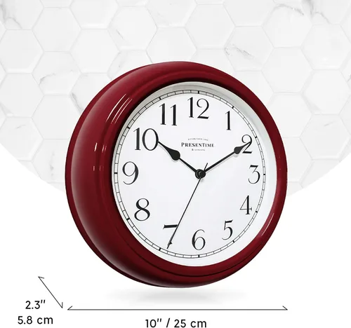 Miniatura 7 de Presentime & Co Chic Home Collection - Reloj Molly de 10 pulgadas, silencioso, sin ticks, color rojo. Reloj de pared decorativo moderno para cocina