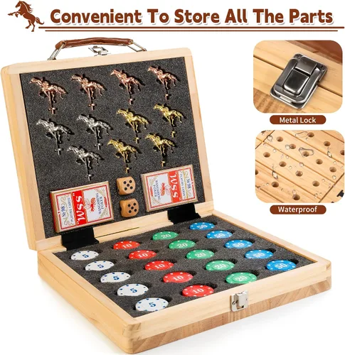 Miniatura 4 de Bravmate Juego de mesa grande de carreras de caballos de 21 pulgadas, juego de carreras de caballos plegable de madera maciza con 11 caballos