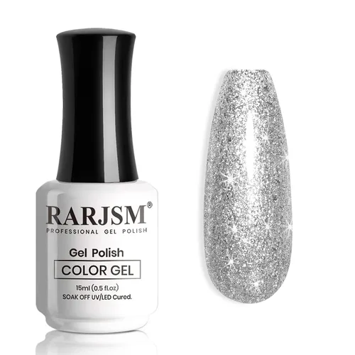 Miniatura 25 de RARJSM Esmalte de uñas de gel con purpurina de nieve, diamante brillante, gel de uñas de color blanco lechoso con pigmentos plateados y brillantes