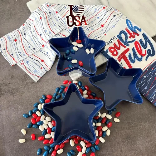 Miniatura 5 de UP Tazones de postre patrióticos en forma de estrella, cuenco pequeño de melamina para postre, aperitivos, helado, nueces o frutas, azul, 5.75