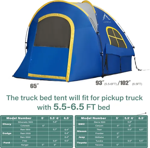 Miniatura 2 de GoHimal Pickup Truck Tent, Waterproof PU2000mm Double Layer for FT Truck Bed, Portable Bed Tent for Camping
